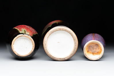 Three Chinese flamb&eacute;-glazed vases, 19th C.