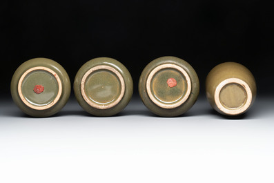 Four Chinese teadust-glazed vases and a brush washer, 19th C.