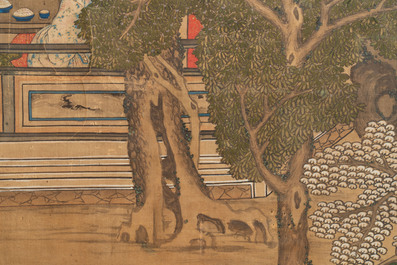 In the manner of Qiu Ying 仇英 (1494-1552): 'Festival in Chinese Garden', ink and colour on silk, 17/18th C.