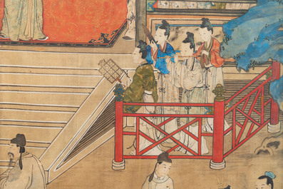 In the manner of Qiu Ying 仇英 (1494-1552): 'Festival in Chinese Garden', ink and colour on silk, 17/18th C.