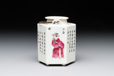 A Chinese 'Wu Shuang Pu' covered teapot and a qianjiang cai covered tea caddy, signed Lei Guangheng 雷光亨, 19th C.