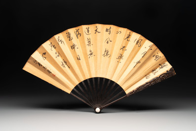 In the manner of Ma Quan 馬荃(18th C.): 'An ebony fan painted with 'Four Gentlemen 四君子', 19/20th C.