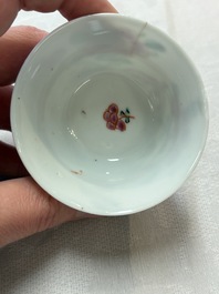 Seven Chinese famille rose cups and saucers, Yongzheng/Qianlong
