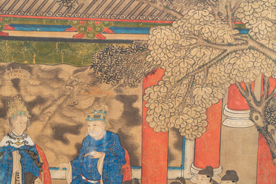 In the manner of Qiu Ying 仇英 (1494-1552): 'Festival in Chinese Garden', ink and colour on silk, 17/18th C.