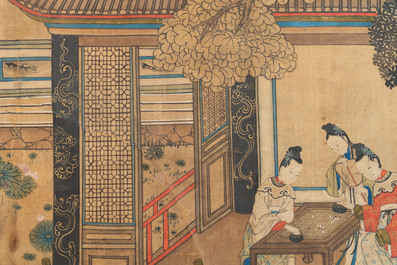 In the manner of Qiu Ying 仇英 (1494-1552): 'Festival in Chinese Garden', ink and colour on silk, 17/18th C.