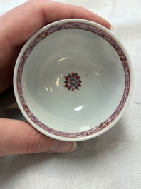 Seven Chinese famille rose cups and saucers, Yongzheng/Qianlong