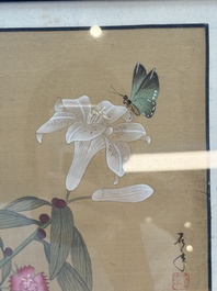 A collection of seven Chinese school paintings: 'Birds, butterflies and flowers', ink and colour on silk, various signatures, 20th C.