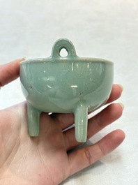A small Chinese Longquan celadon tripod 'ding-form' censer, Southern Song