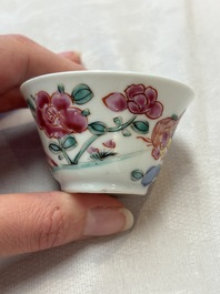 Seven Chinese famille rose cups and saucers, Yongzheng/Qianlong