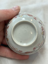 Seven Chinese famille rose cups and saucers, Yongzheng/Qianlong