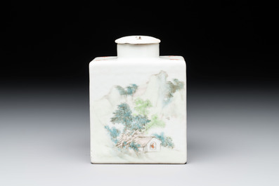 A Chinese 'Wu Shuang Pu' covered teapot and a qianjiang cai covered tea caddy, signed Lei Guangheng 雷光亨, 19th C.