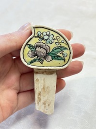 Two Chinese verte biscuit 'fu 福' wine ewers and covers, 19th C.