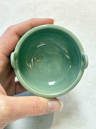 A small Chinese Longquan celadon tripod 'ding-form' censer, Southern Song