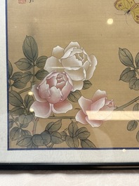 A collection of seven Chinese school paintings: 'Birds, butterflies and flowers', ink and colour on silk, various signatures, 20th C.