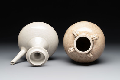 A Chinese crackle-glazed vase and a cream-glazed kendi, Tang/Song