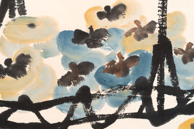 In the manner of Qi Baishi 齊白石 (1864-1957): 'Persimmons' and Wang Fuchang 王福厂(1880-1960): 'Calligraphy', ink and colour on paper