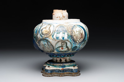 A polychrome Qajar ewer and a gilt bronze-mounted vessel, Iran, 19th C.