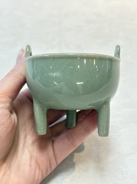 A small Chinese Longquan celadon tripod 'ding-form' censer, Southern Song
