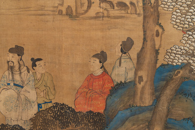 In the manner of Qiu Ying 仇英 (1494-1552): 'Festival in Chinese Garden', ink and colour on silk, 17/18th C.