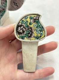 Two Chinese verte biscuit 'fu 福' wine ewers and covers, 19th C.