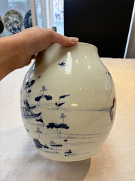 A Chinese blue and white 'lotus pond' jar for the Vietnamese market, Yongzheng mark, 18/19th C.