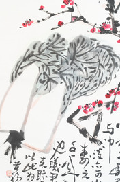 In the manner of Li Kuchan 李苦禪 (1899-1983): 'Chinese cabbage and prunus blossoms', ink and colour on paper