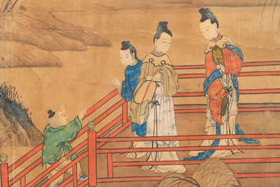 In the manner of Qiu Ying 仇英 (1494-1552): 'Festival in Chinese Garden', ink and colour on silk, 17/18th C.