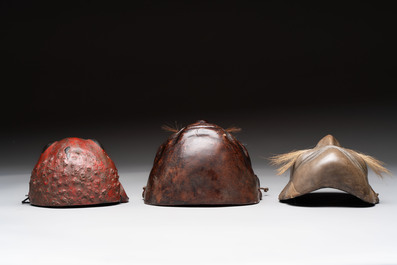 Three Japanese lacquered wooden Kyogen masks, Edo, 18/19th C.