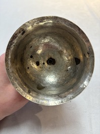 Two Tibetan silver butter lamps, 19th C.