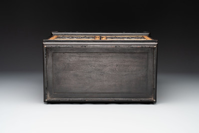 A Chinese zitan cabinet of curiosities with five-clawed dragons, 19/20th C.