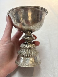 Two Tibetan silver butter lamps, 19th C.