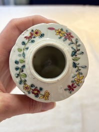 A fine Chinese famille rose tea caddy and a pattipan or teapot stand, Yongzheng/Qianlong