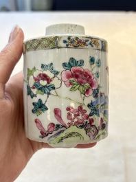 A fine Chinese famille rose tea caddy and a pattipan or teapot stand, Yongzheng/Qianlong