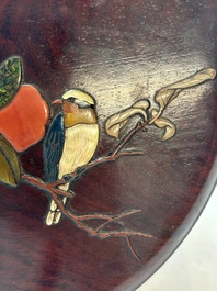 A Chinese hardstone and mother-of-pearl embellished huangli box, 19th C.