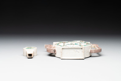 Two Chinese verte biscuit 'fu 福' wine ewers and covers, 19th C.