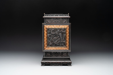 A Chinese zitan cabinet of curiosities with five-clawed dragons, 19/20th C.