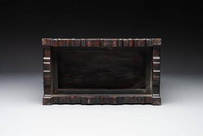 A Chinese zitan cabinet of curiosities with five-clawed dragons, 19/20th C.