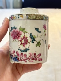 A fine Chinese famille rose tea caddy and a pattipan or teapot stand, Yongzheng/Qianlong