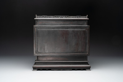 A Chinese zitan cabinet of curiosities with five-clawed dragons, 19/20th C.