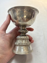 Two Tibetan silver butter lamps, 19th C.