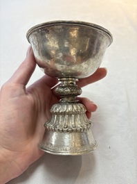 Two Tibetan silver butter lamps, 19th C.
