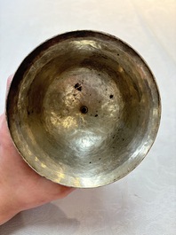 Two Tibetan silver butter lamps, 19th C.