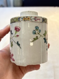 A fine Chinese famille rose tea caddy and a pattipan or teapot stand, Yongzheng/Qianlong