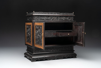 A Chinese zitan cabinet of curiosities with five-clawed dragons, 19/20th C.