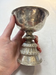 Two Tibetan silver butter lamps, 19th C.