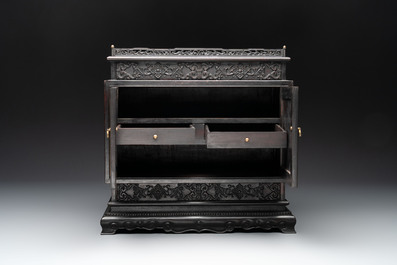 A Chinese zitan cabinet of curiosities with five-clawed dragons, 19/20th C.