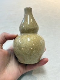 Two Chinese ge-type double-gourd vases, one with a wooden stand, 19th C.