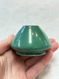 Six Chinese green-glazed wares, with four wooden stands, Chenghua mark, 19/20th C.