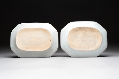 Two Chinese blue and white octagonal serving dishes, Qianlong