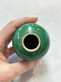 Six Chinese green-glazed wares, with four wooden stands, Chenghua mark, 19/20th C.